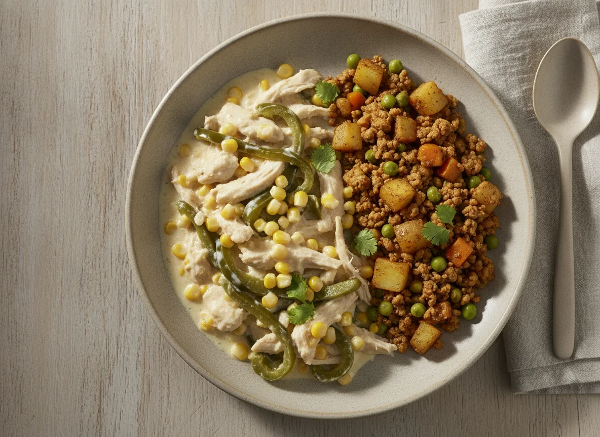 Rajas con crema y picadillo de pavo photo