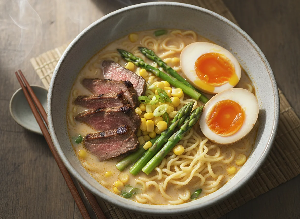 Ramen con carne y huevo photo