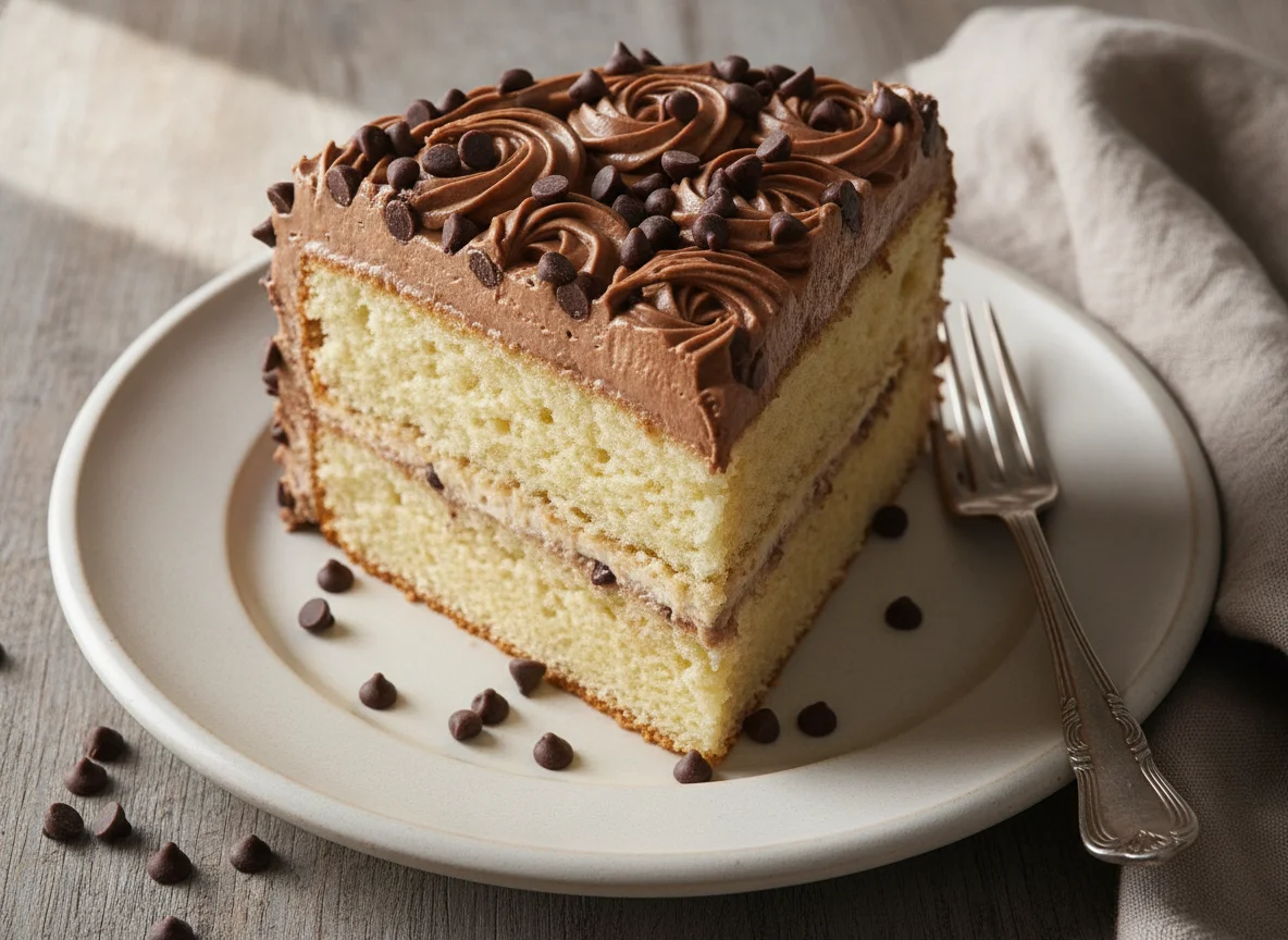 Rebanada de pastel de vainilla con chocolate photo