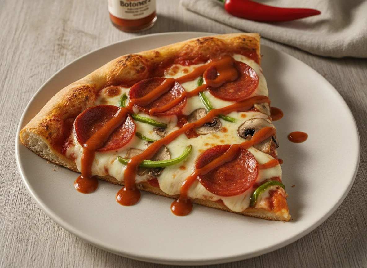 Rebanada de pizza combinada con salsa picante photo