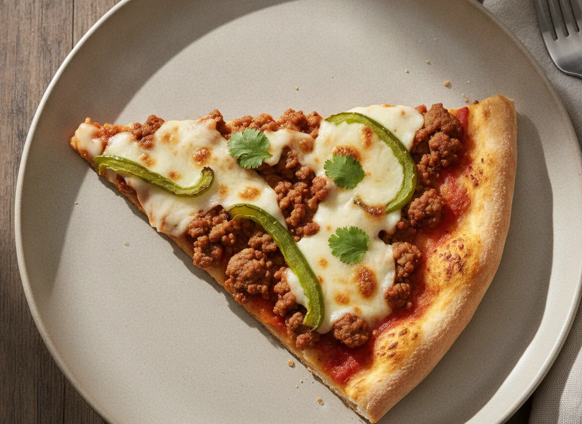 Rebanada de pizza con carne y chile dulce photo