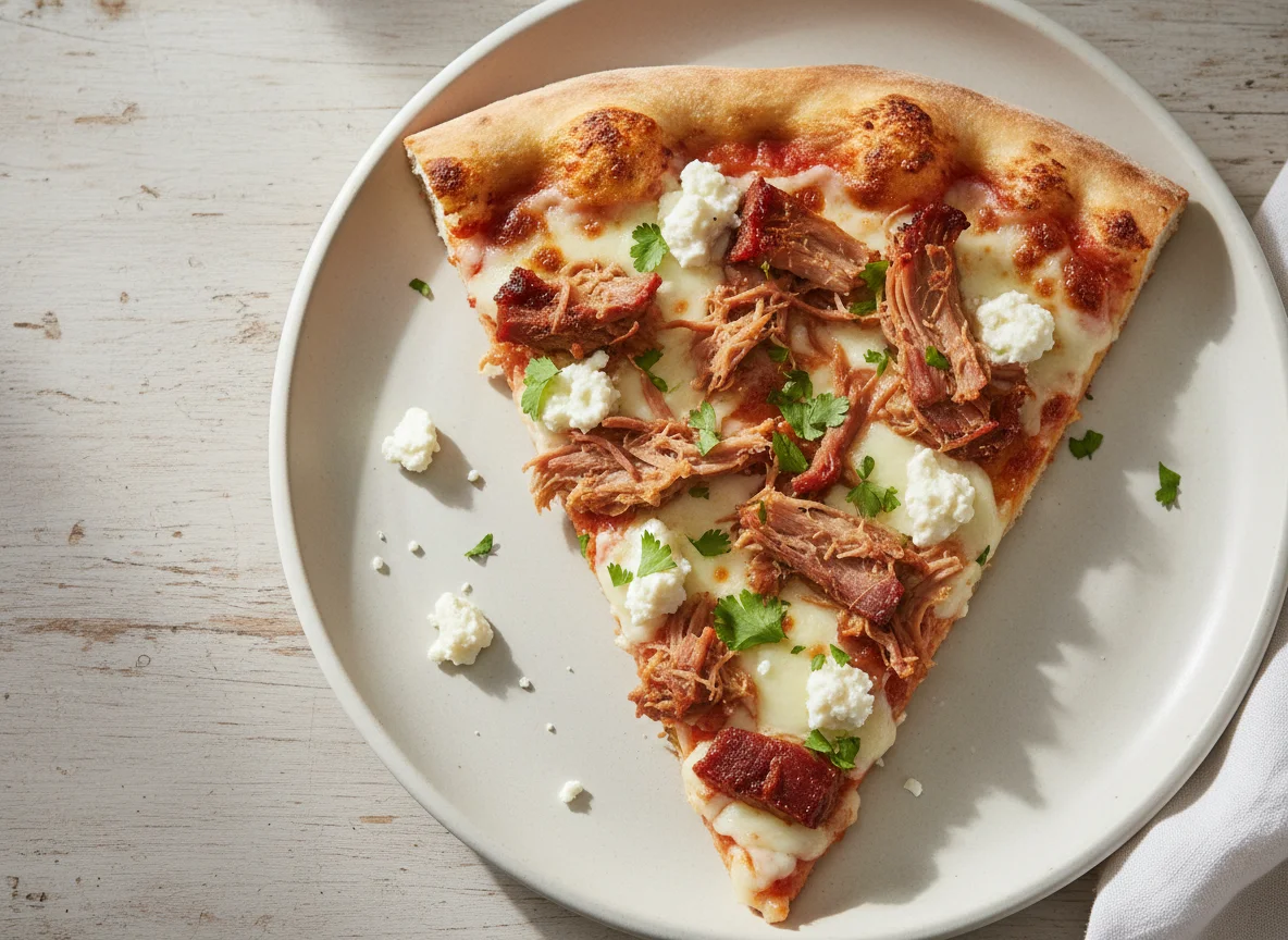Rebanada de pizza con carne y queso photo