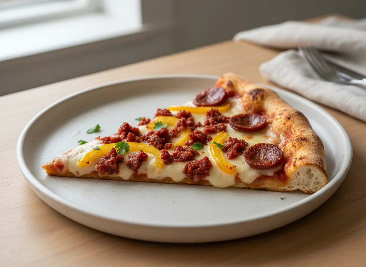 Rebanada de pizza con chorizo y pimiento photo