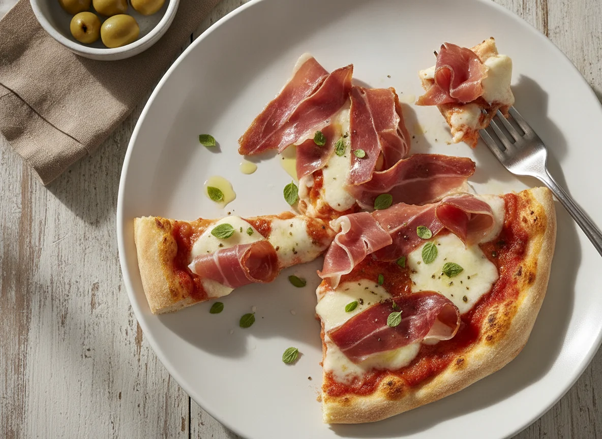 Rebanada de pizza con jamón photo