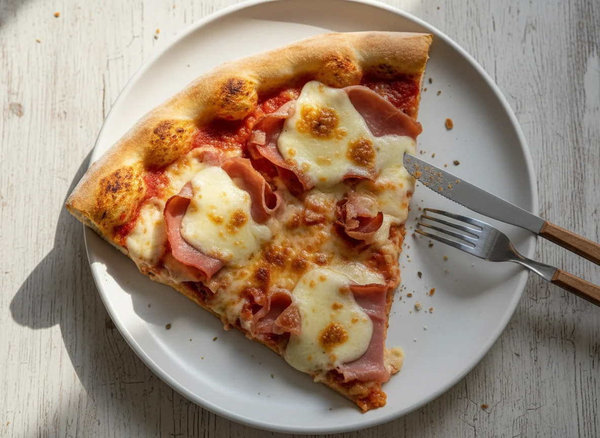 Rebanada de pizza con jamón y queso photo