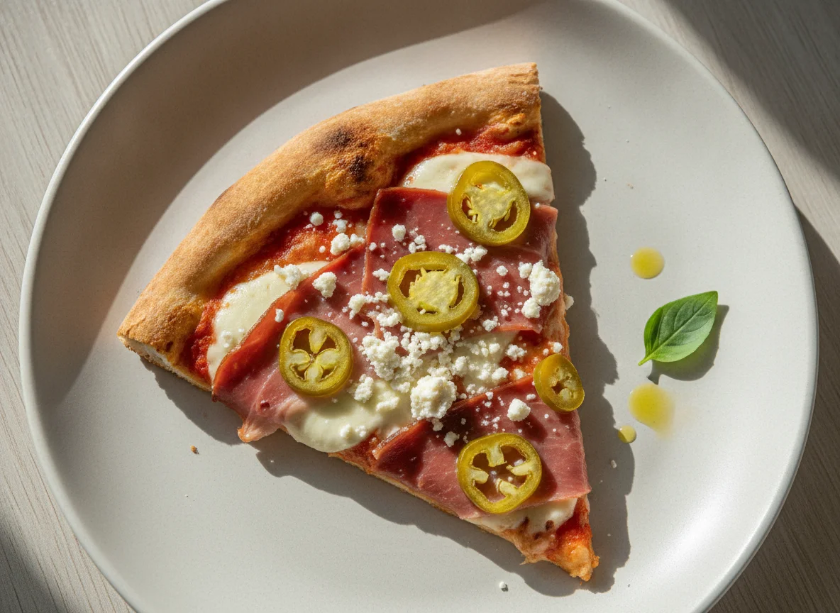 Rebanada de pizza con jamón y queso extra photo