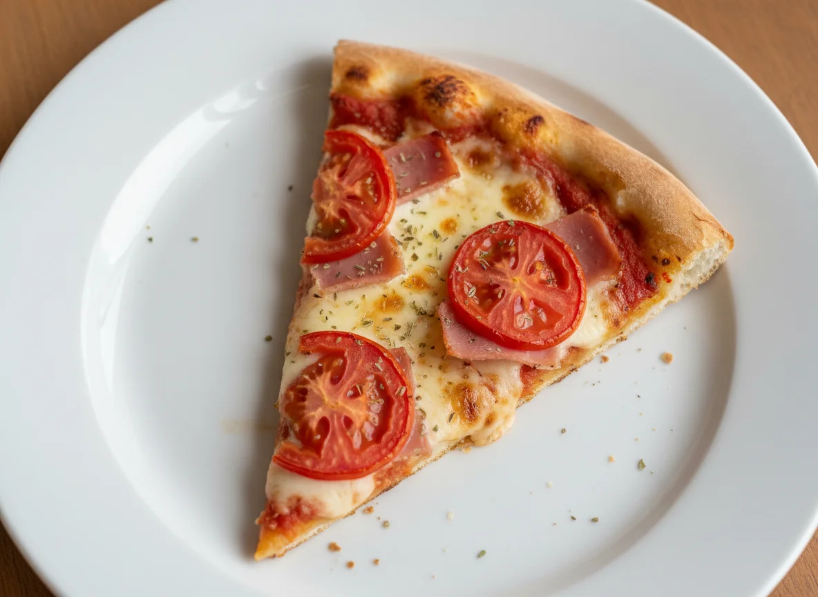 Rebanada de pizza con tomate y jamón photo