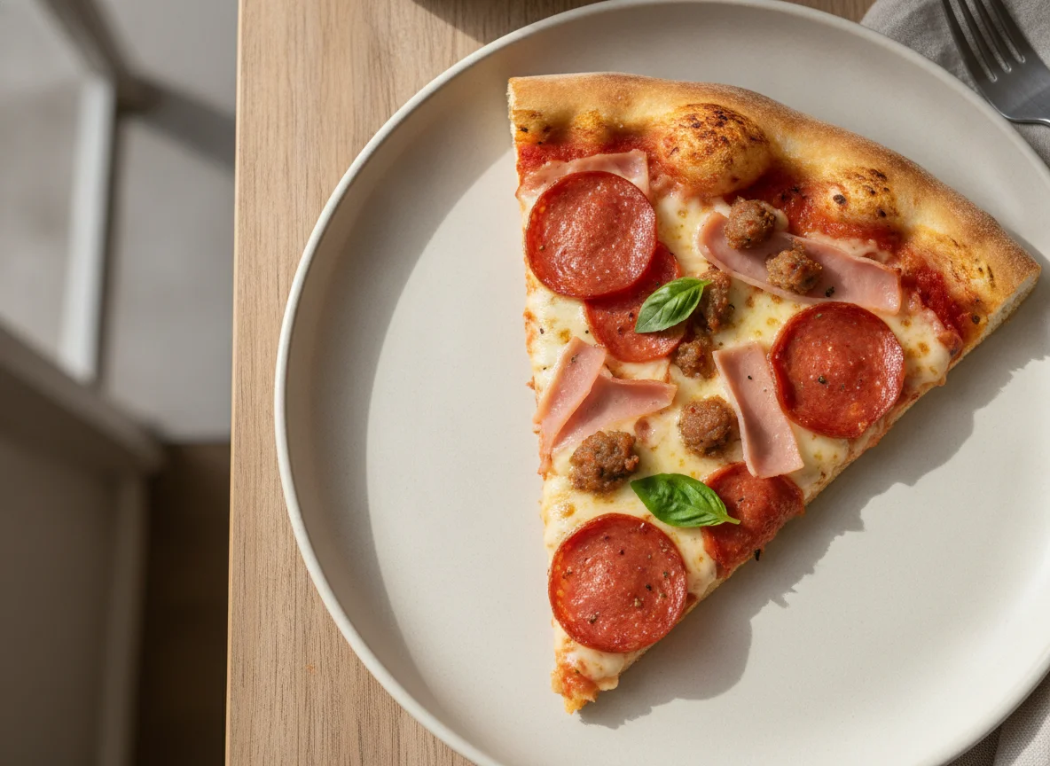 Rebanada de pizza de carnes frías photo