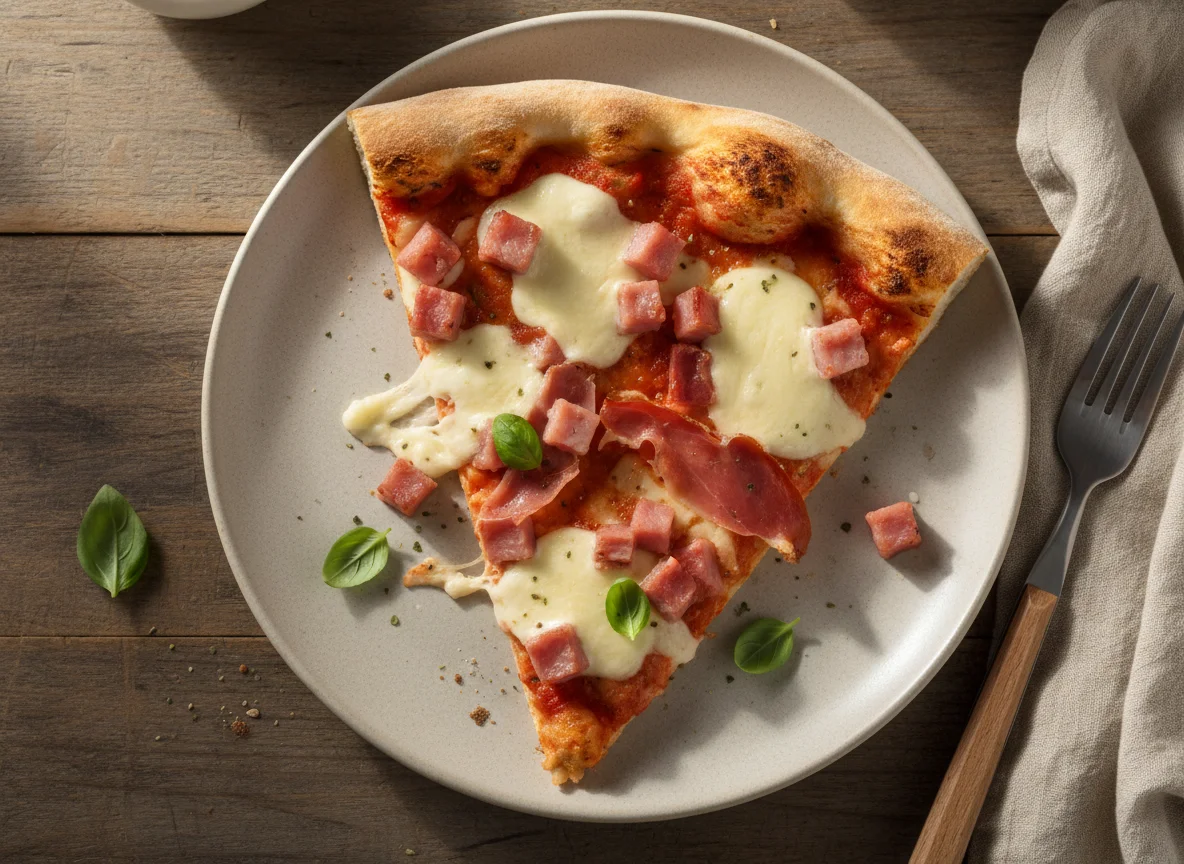 Rebanada de pizza de jamón y queso photo