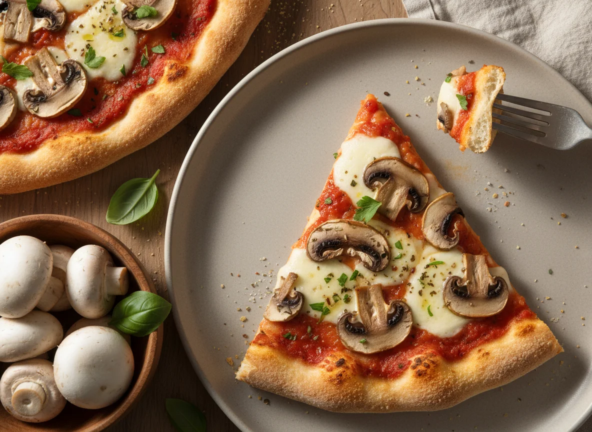 Rebanada de pizza de queso y champiñones photo
