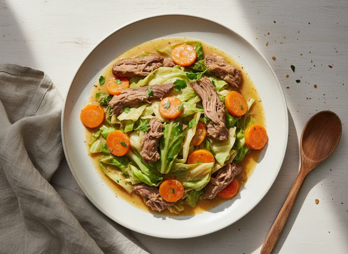 Restos de estofado de col con carne photo