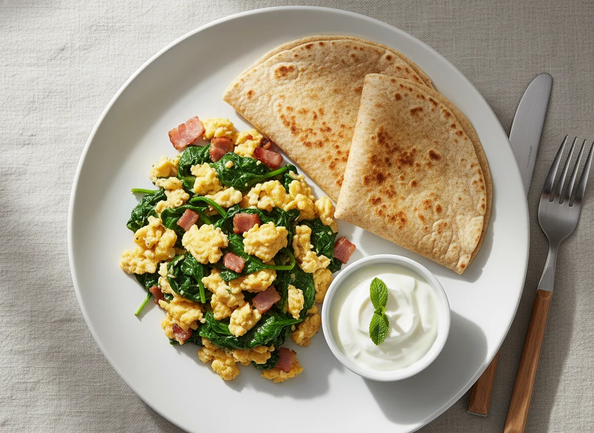 Revuelto con espinacas y tortillas photo