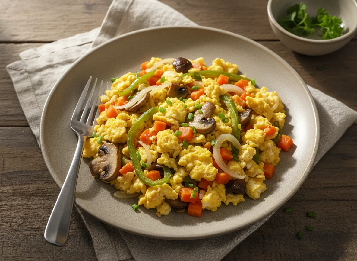 Revuelto de huevo con vegetales photo
