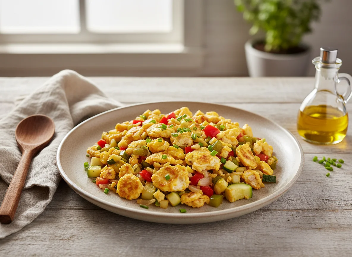 Revuelto de huevos con vegetales photo