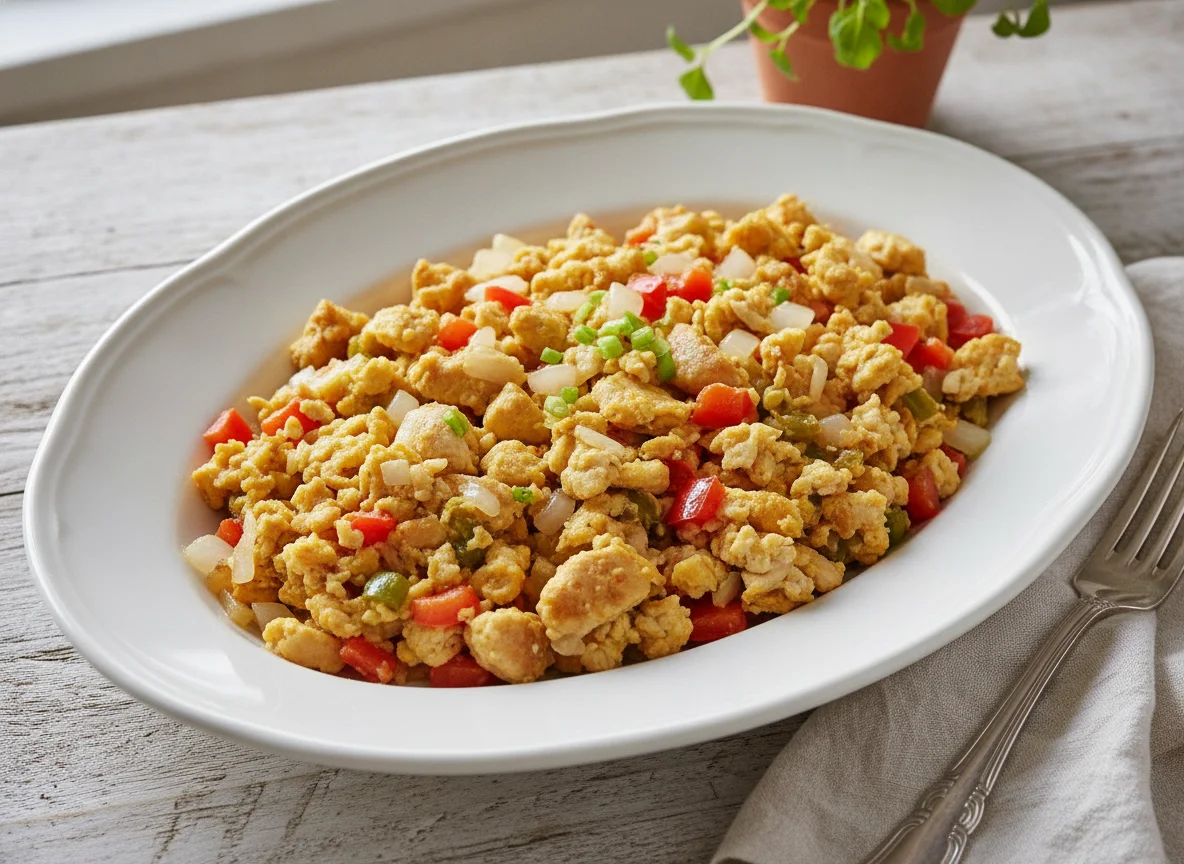 Revuelto de pollo con vegetales photo