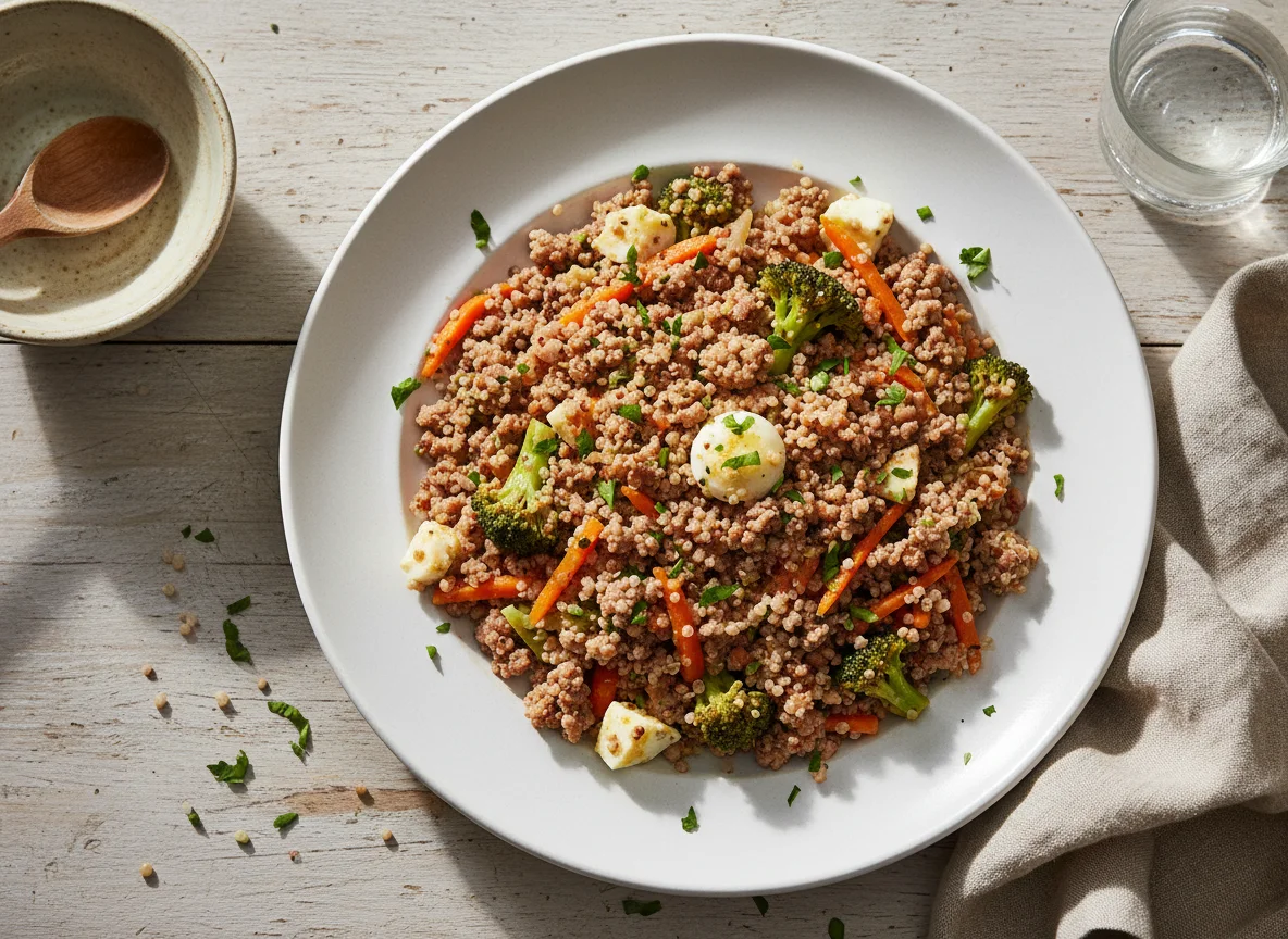 Revuelto de quinoa con carne picada y verduras photo