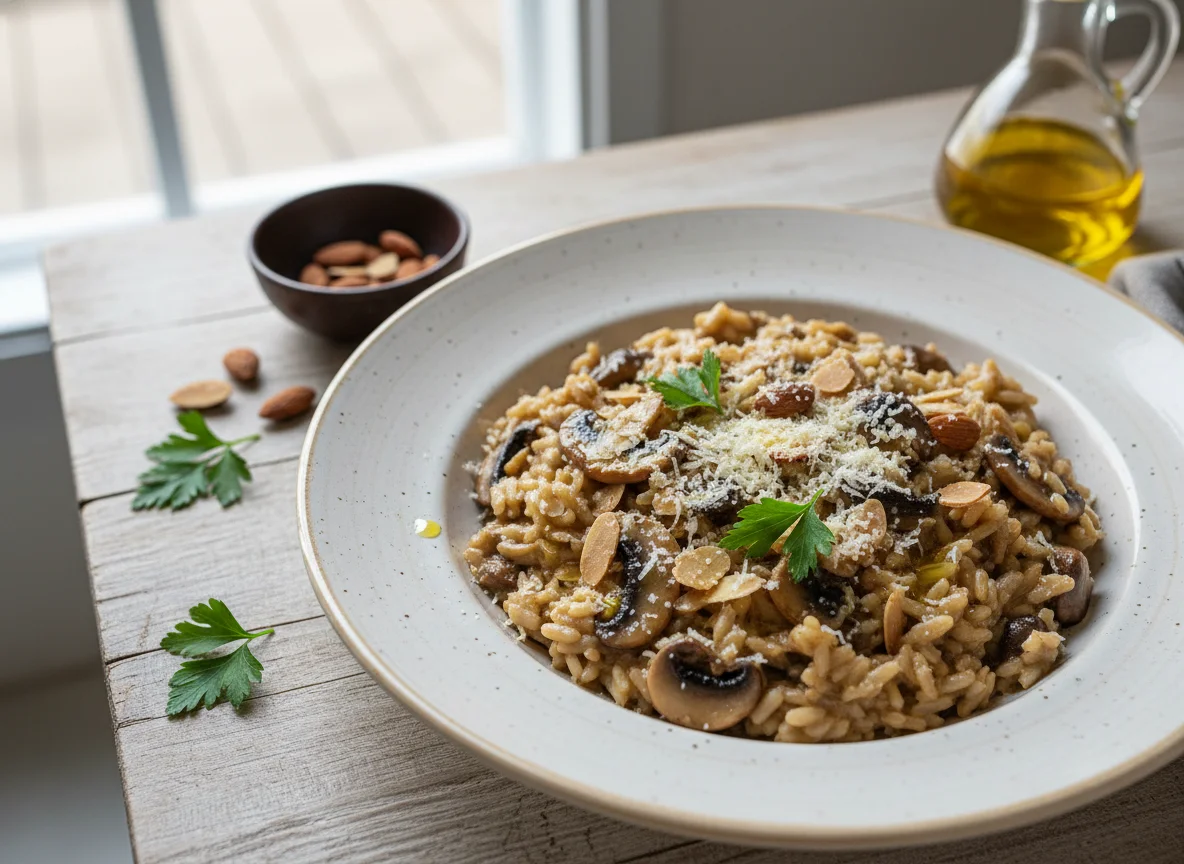Risotto de hongos con almendras y queso photo