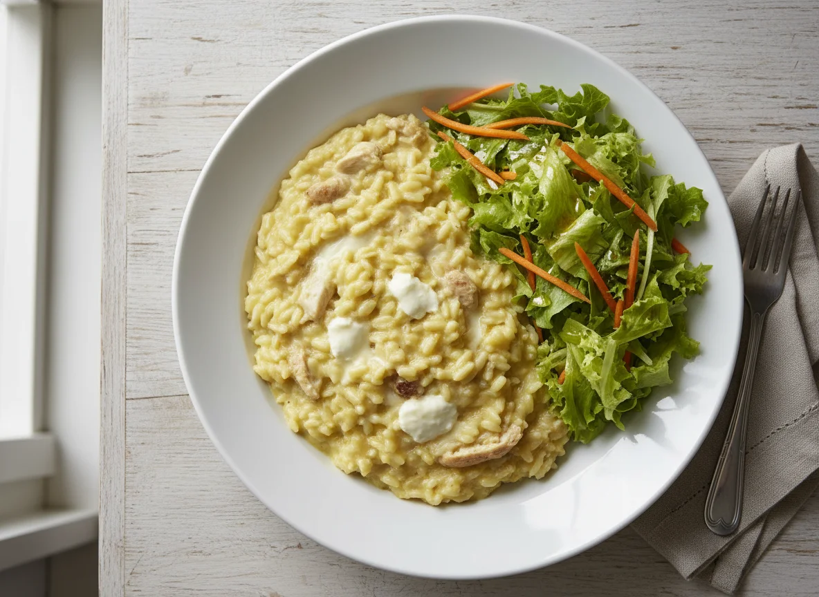 Risotto de pollo con ensalada photo