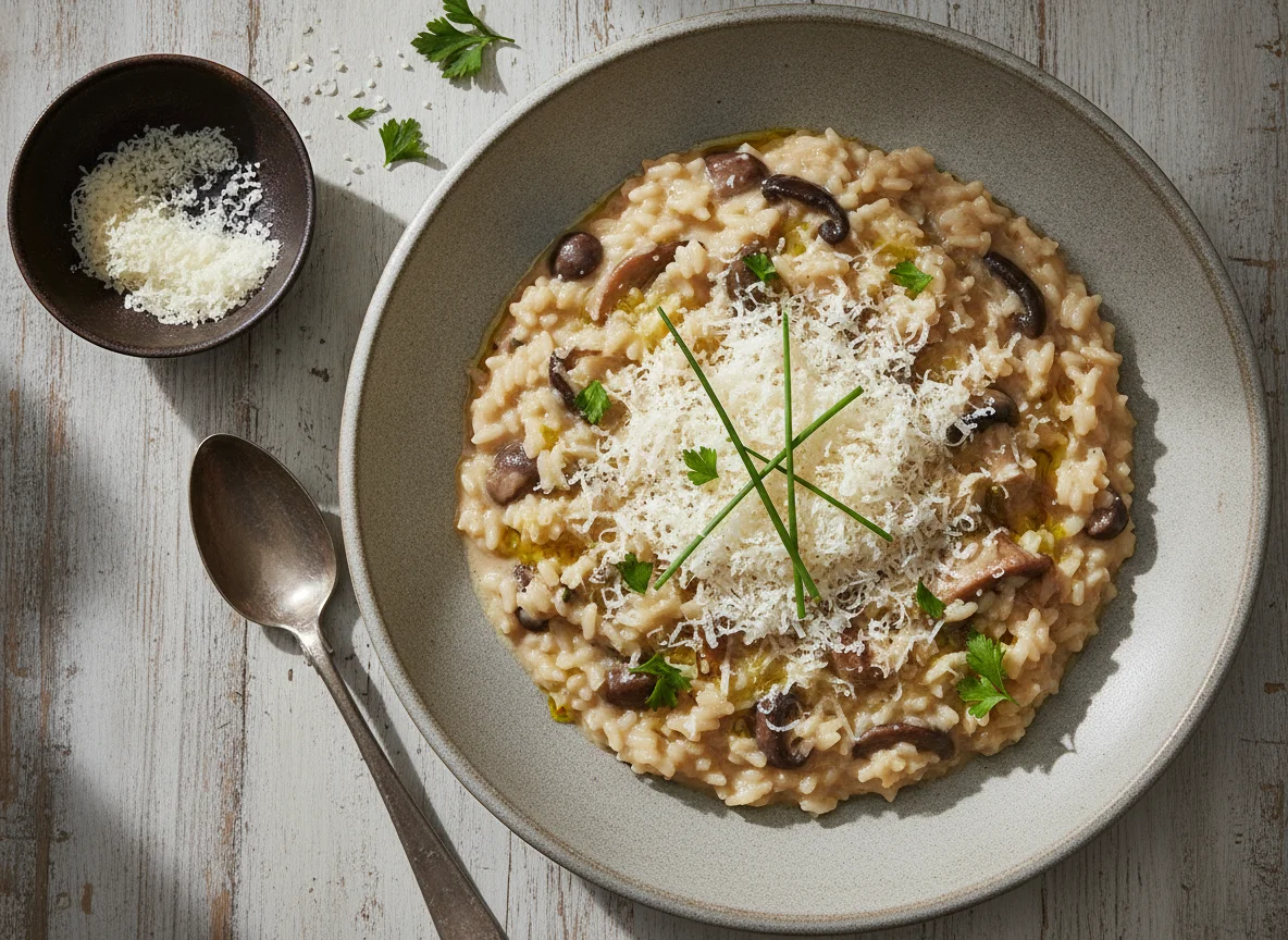 Risotto de setas con queso parmesano photo