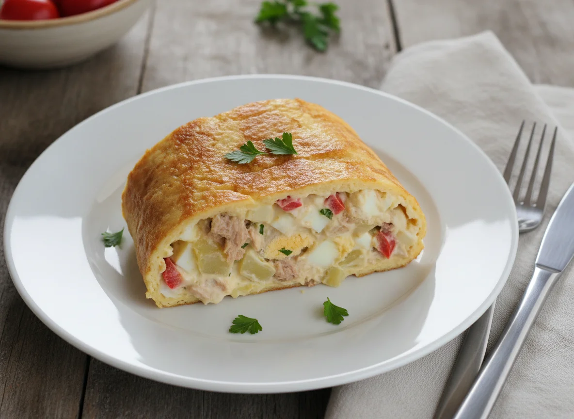 Rollo de tortilla relleno de ensaladilla photo