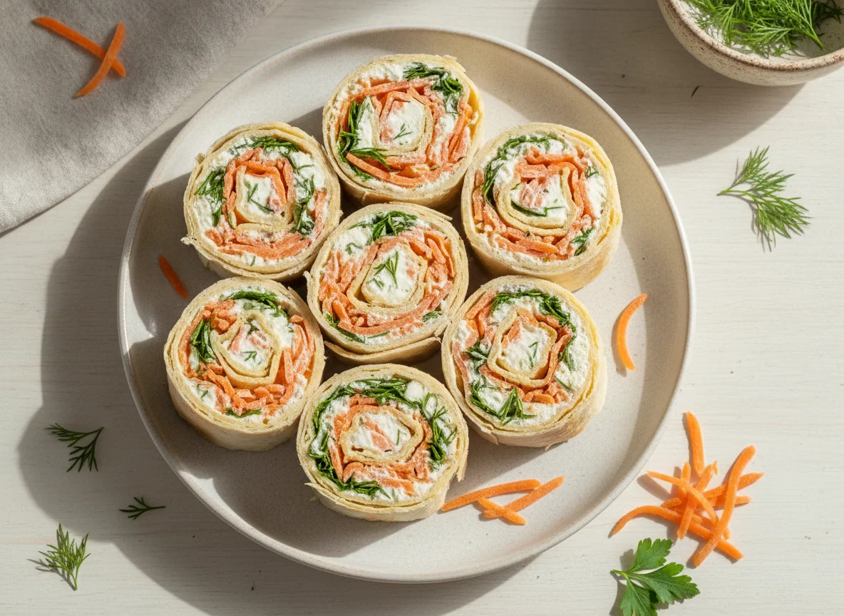 Rollos de lavash con zanahoria y queso photo