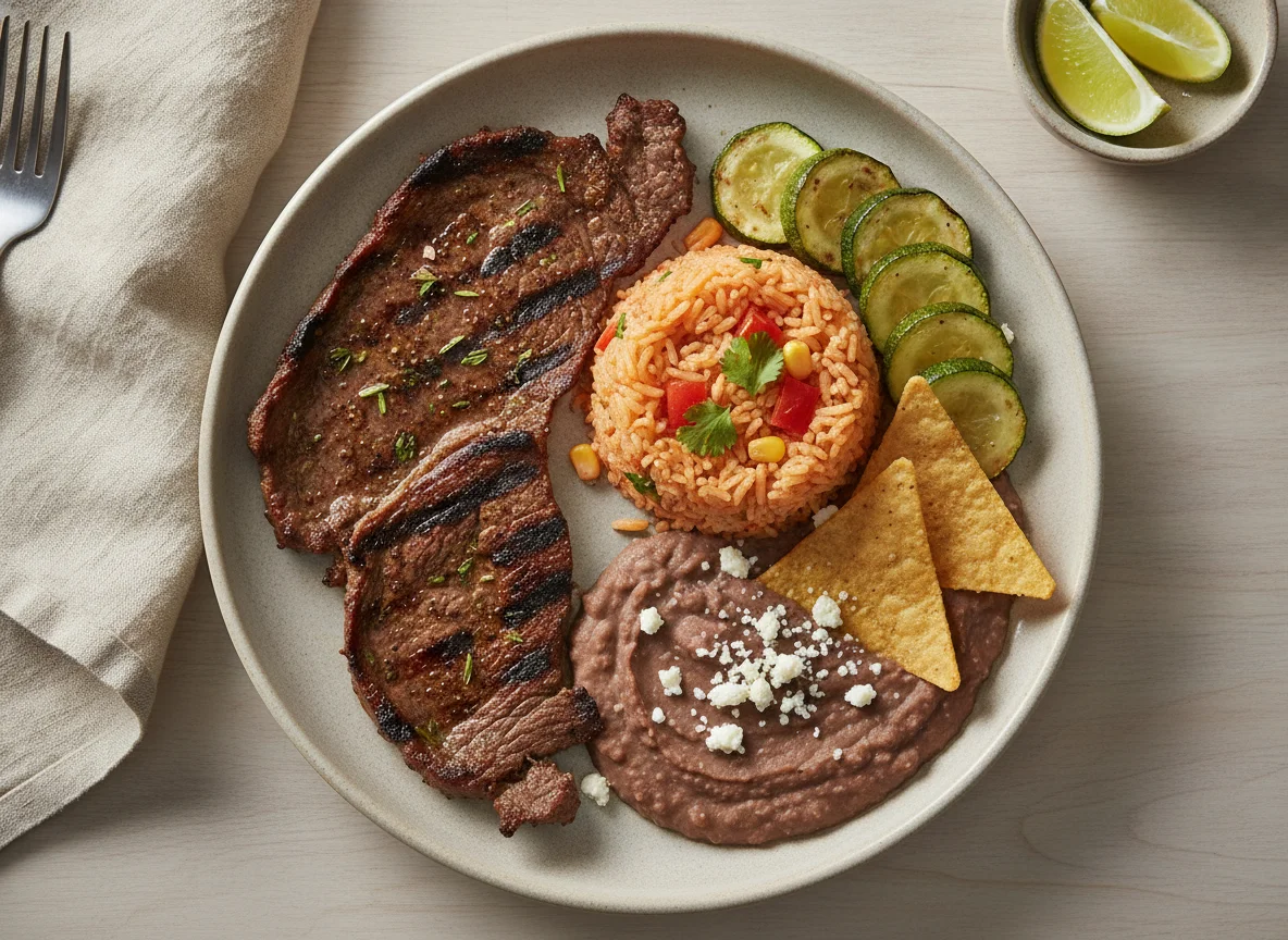 Sábana de Res con Arroz y Frijoles photo