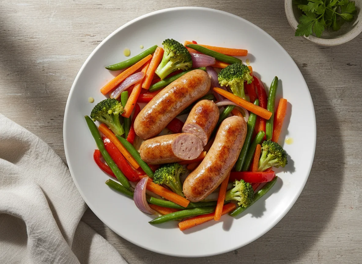 Salchicha con verduras salteadas photo