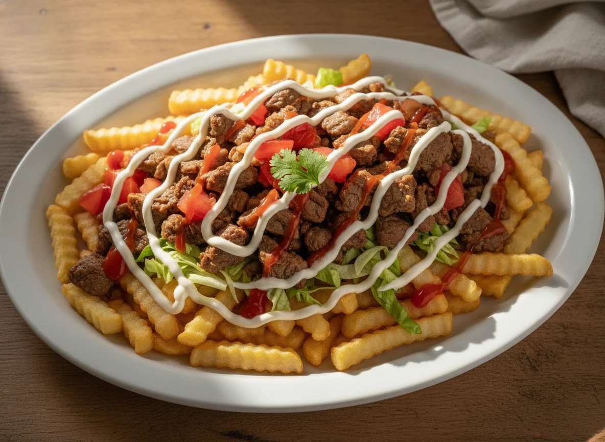 Salchipapa o Carne con Papas Fritas photo