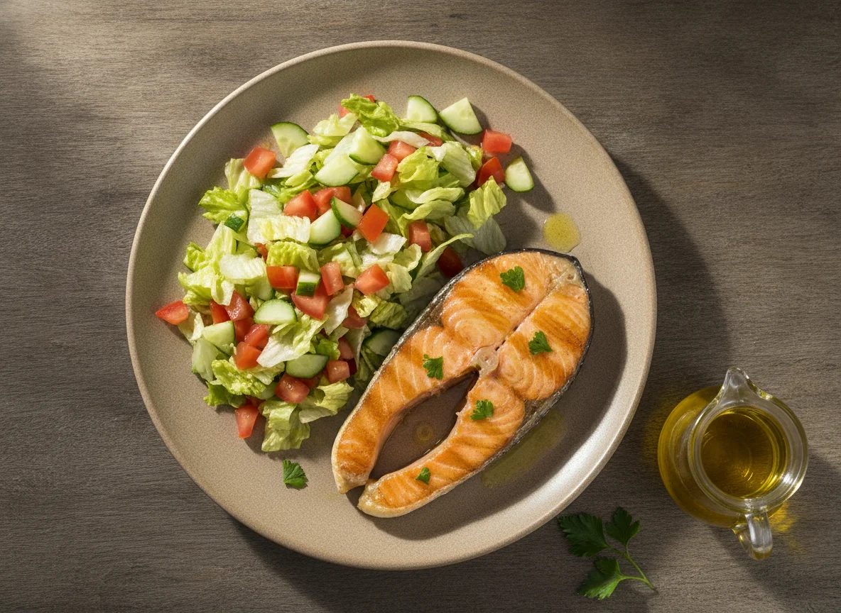 Salmón a la plancha con ensalada mixta photo