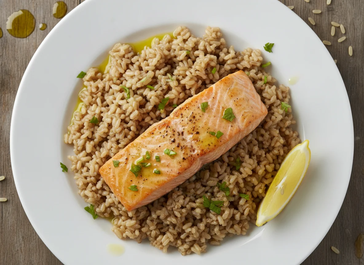 Salmón con arroz integral photo