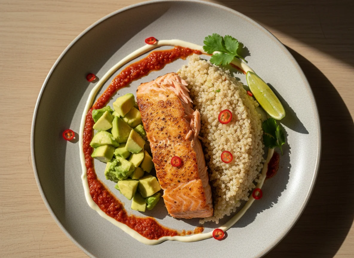 Salmón con palta y quinoa photo