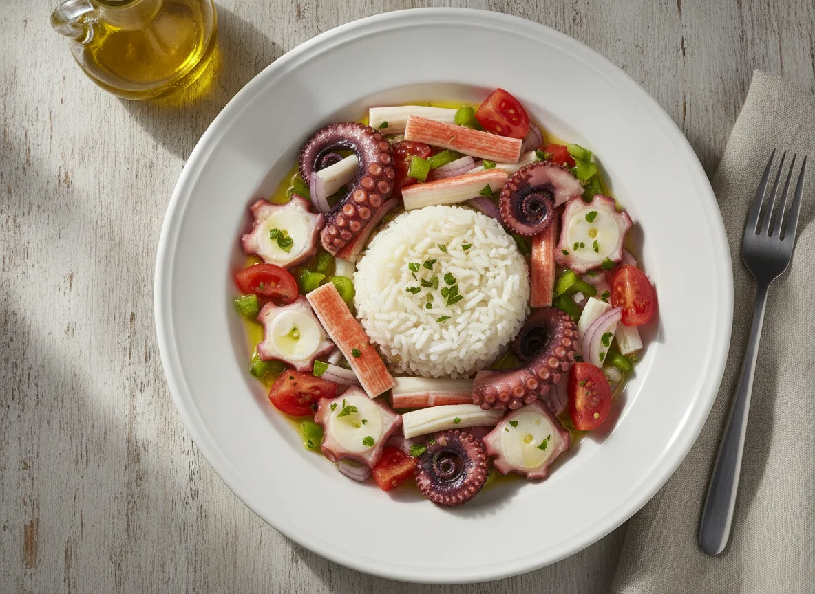 Salpicón de pulpo con arroz blanco photo