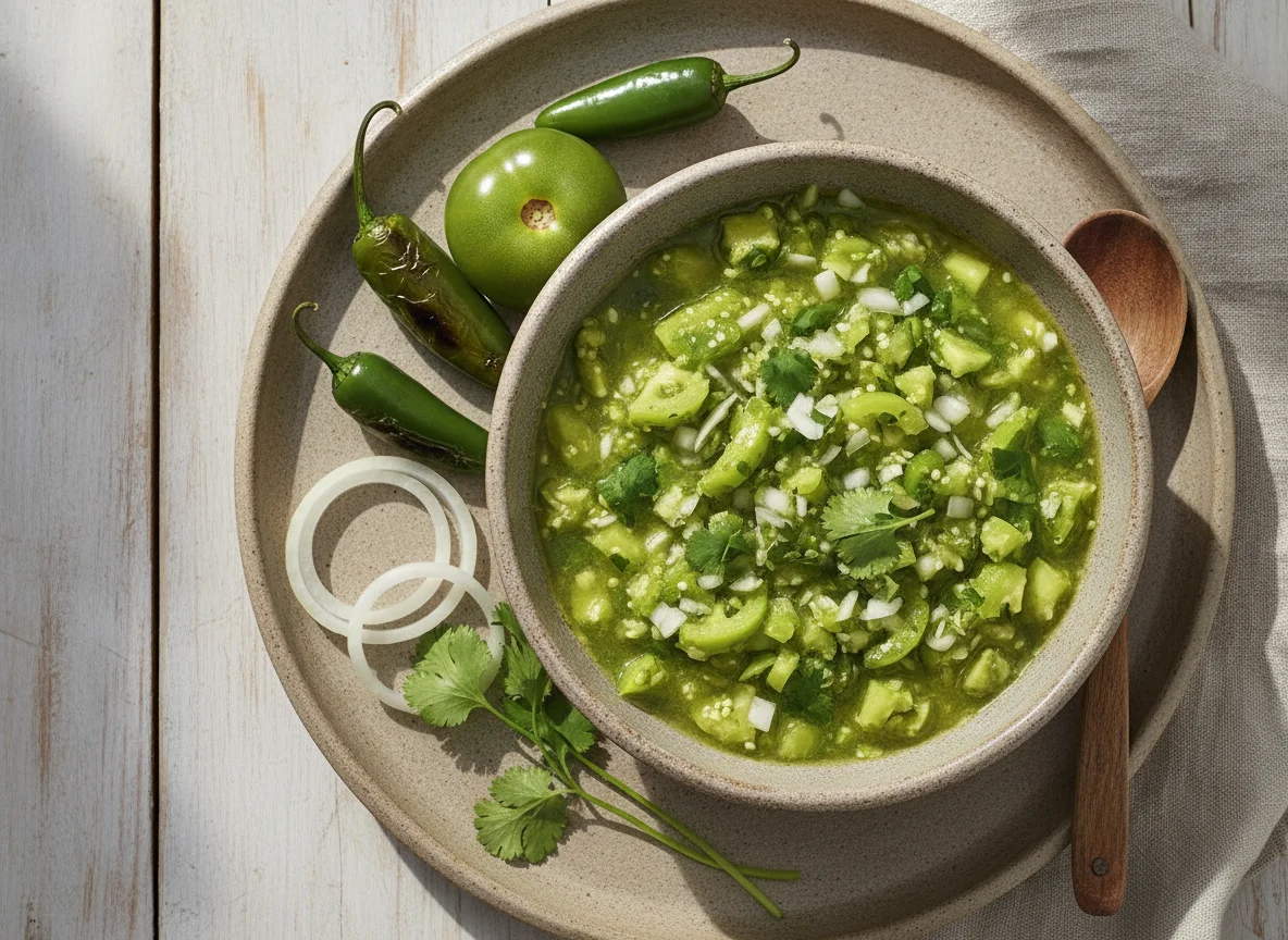 Salsa verde con trozos de cebolla photo
