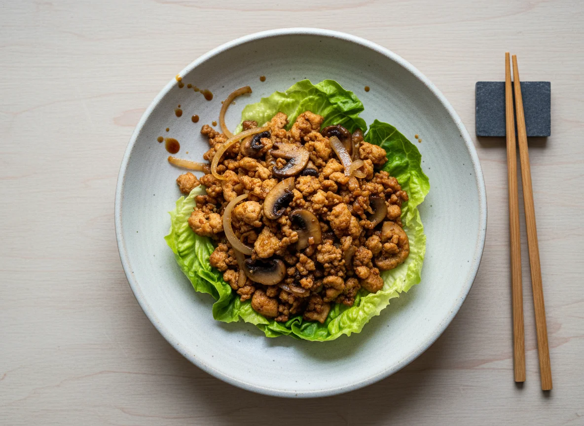 Salteado de carne molida con lechuga photo