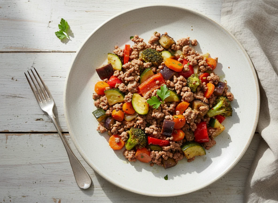 Salteado de carne picada y verduras photo