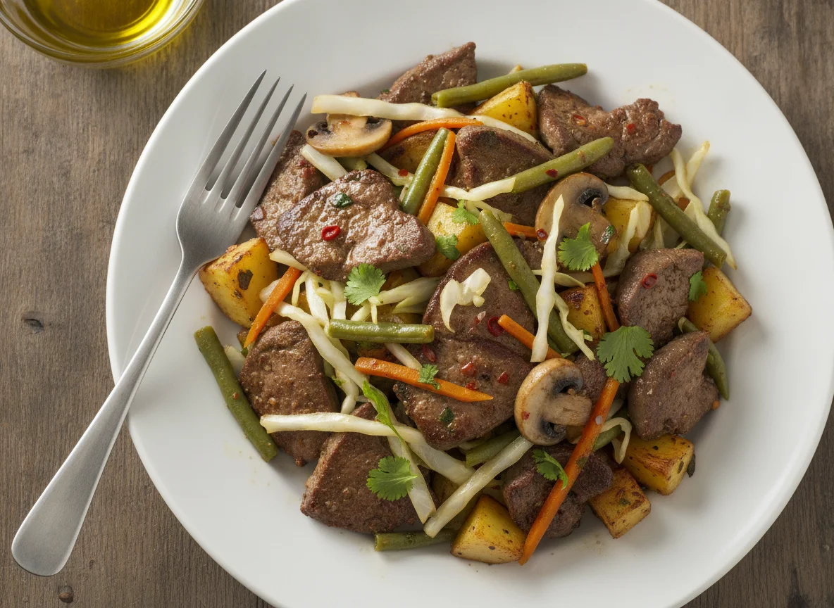 Salteado de hígado de res con vegetales photo