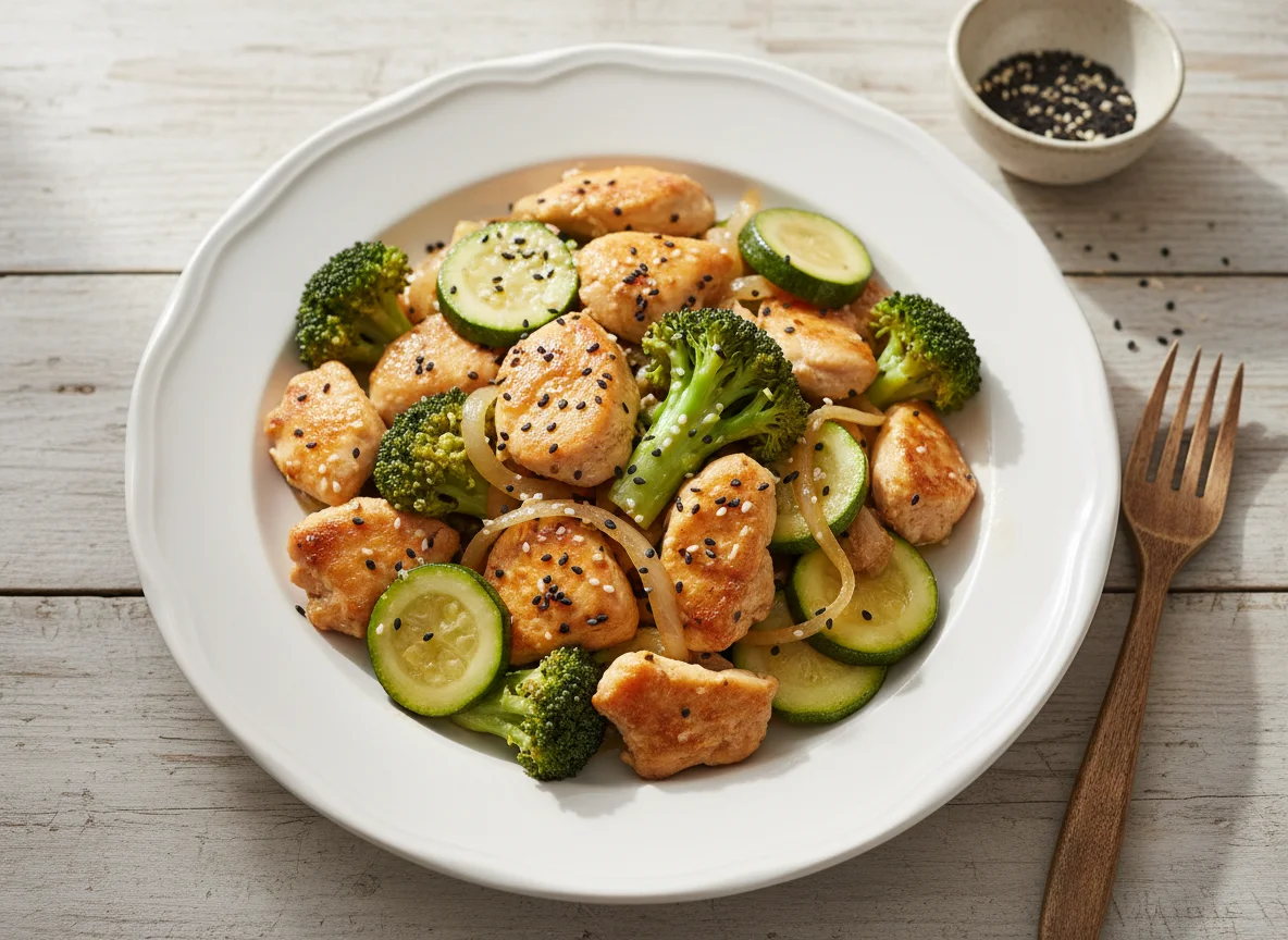 Salteado de pollo con brócoli y calabacín photo