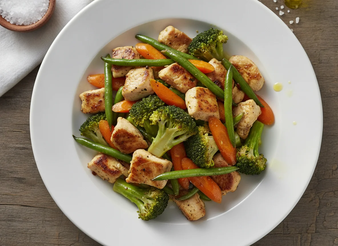 Salteado de pollo con brócoli y verduras photo