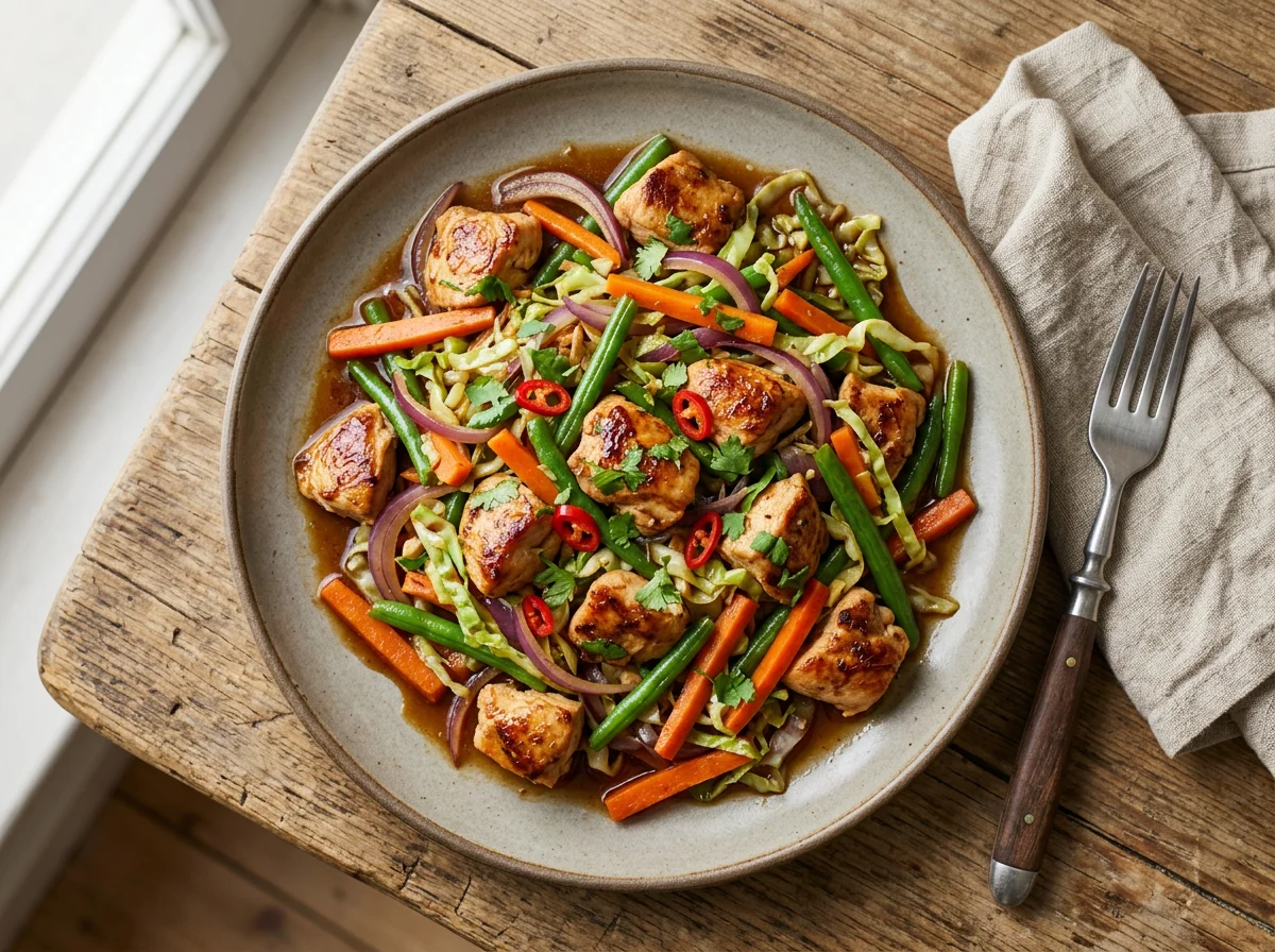 Salteado de pollo y vegetales photo