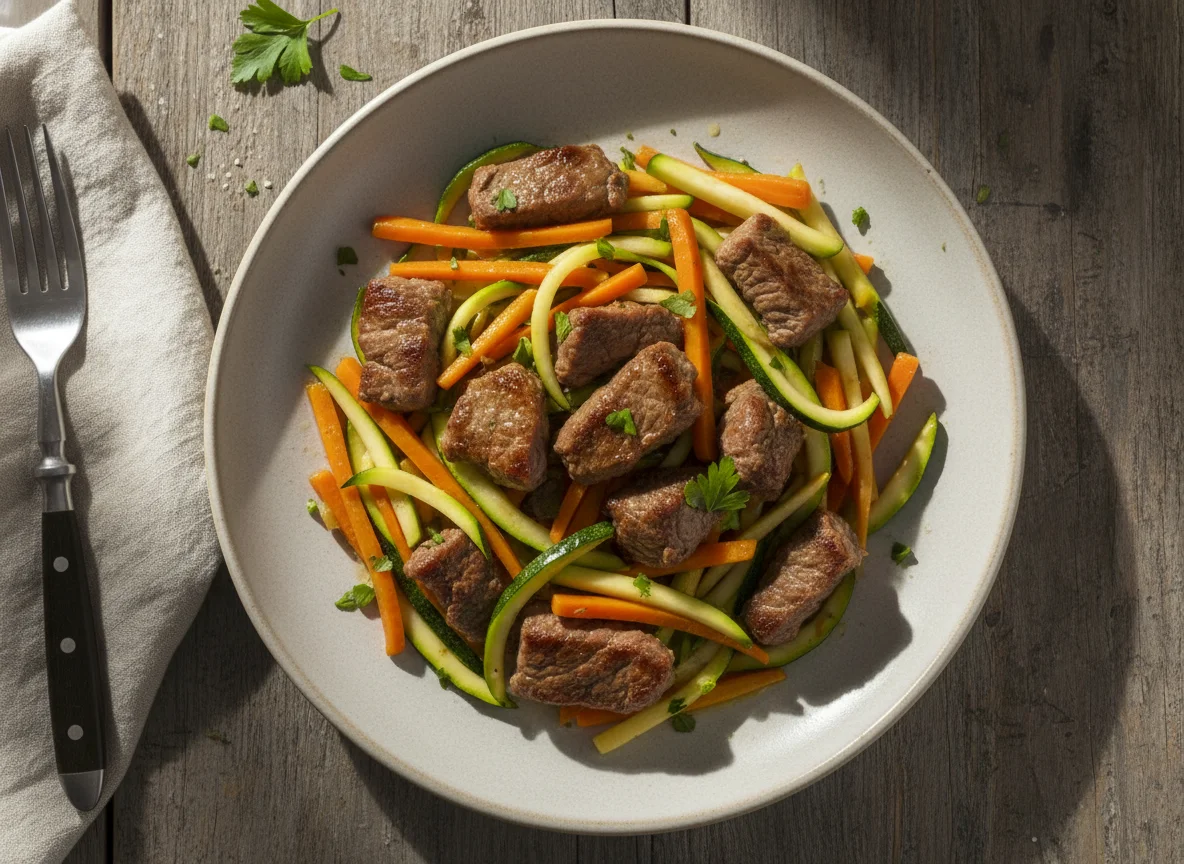 Salteado de vegetales con carne photo