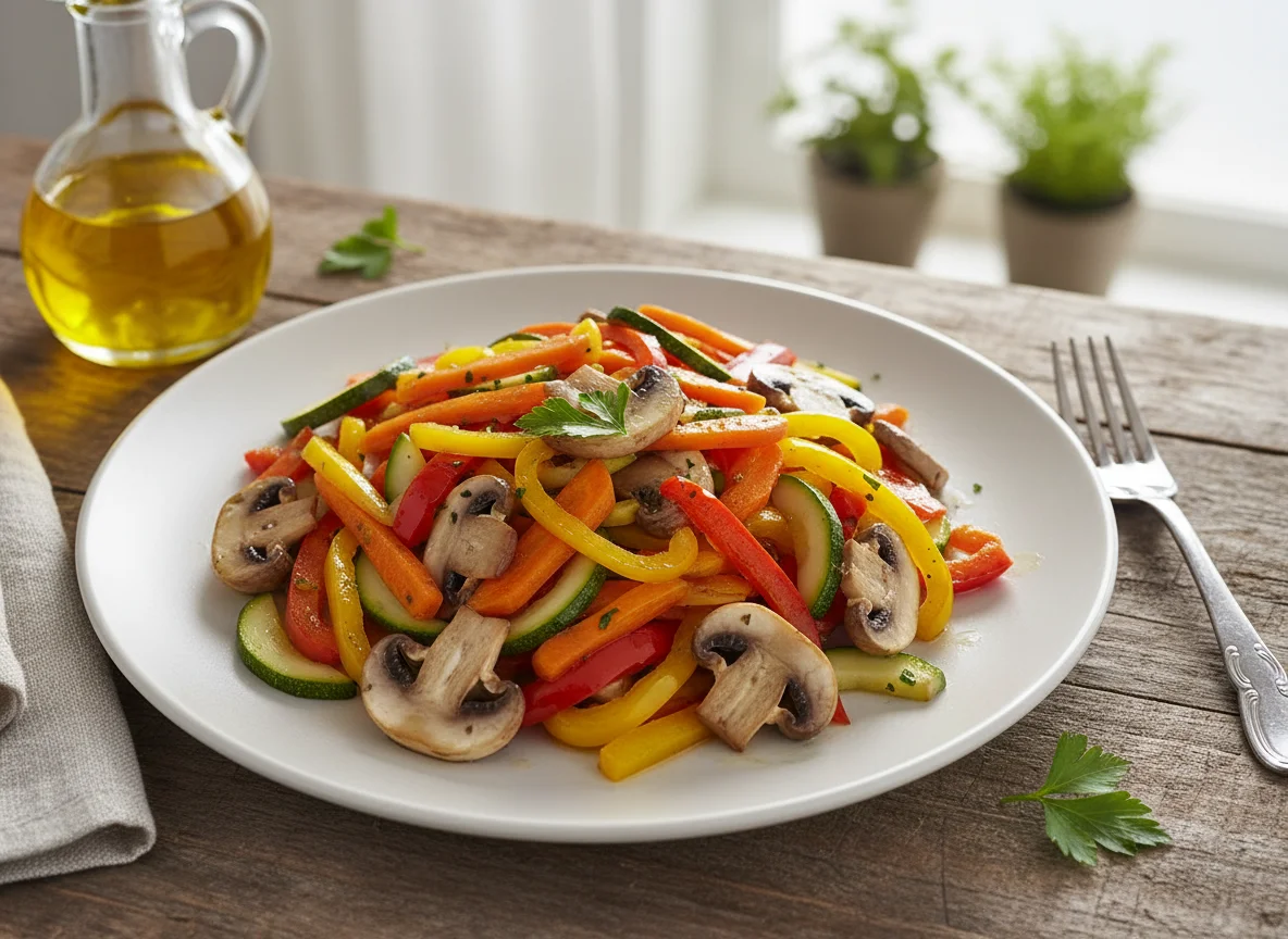 Salteado de verduras con champiñones photo
