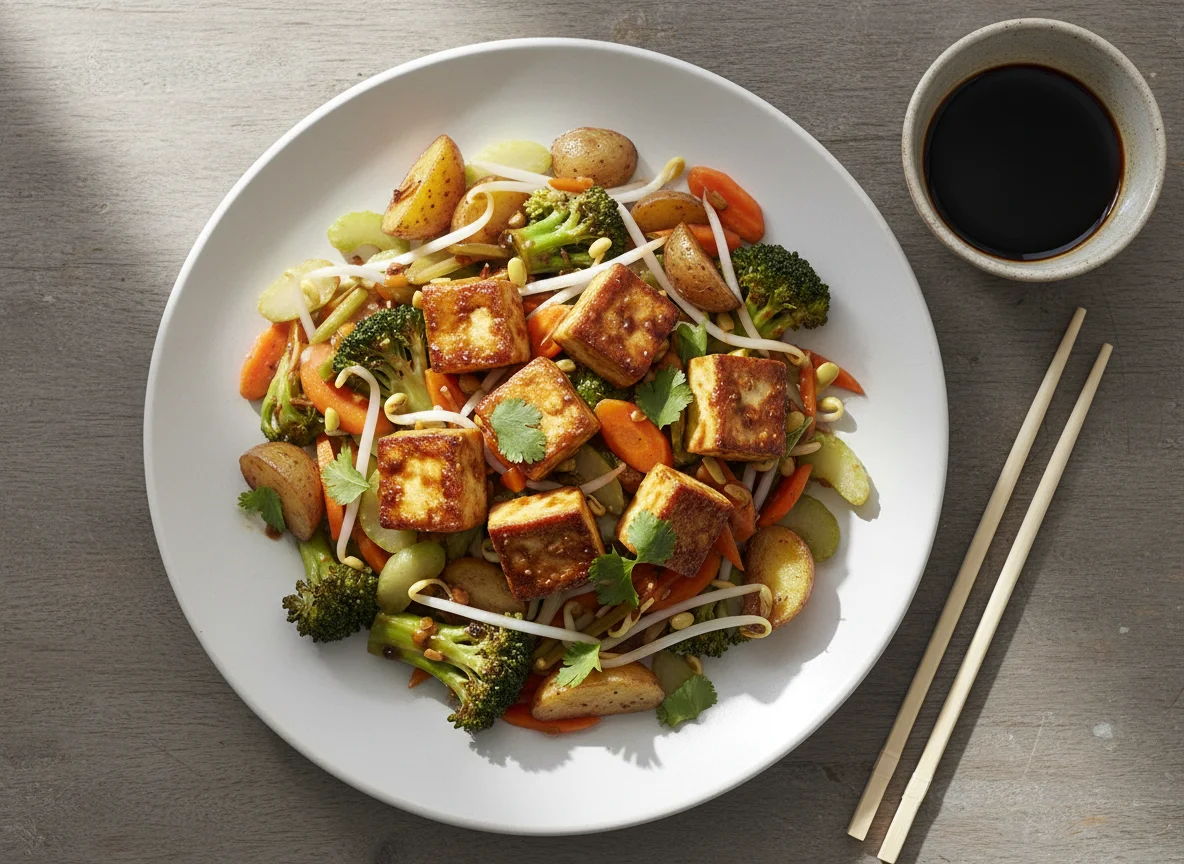 Salteado de verduras con tofu photo