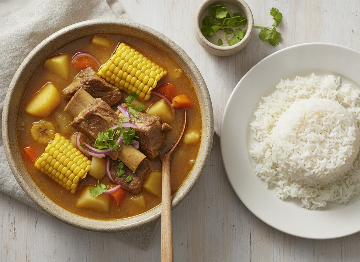 Sancocho de carne con arroz photo