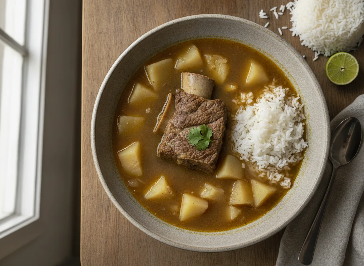 Sancocho de carne con arroz blanco photo