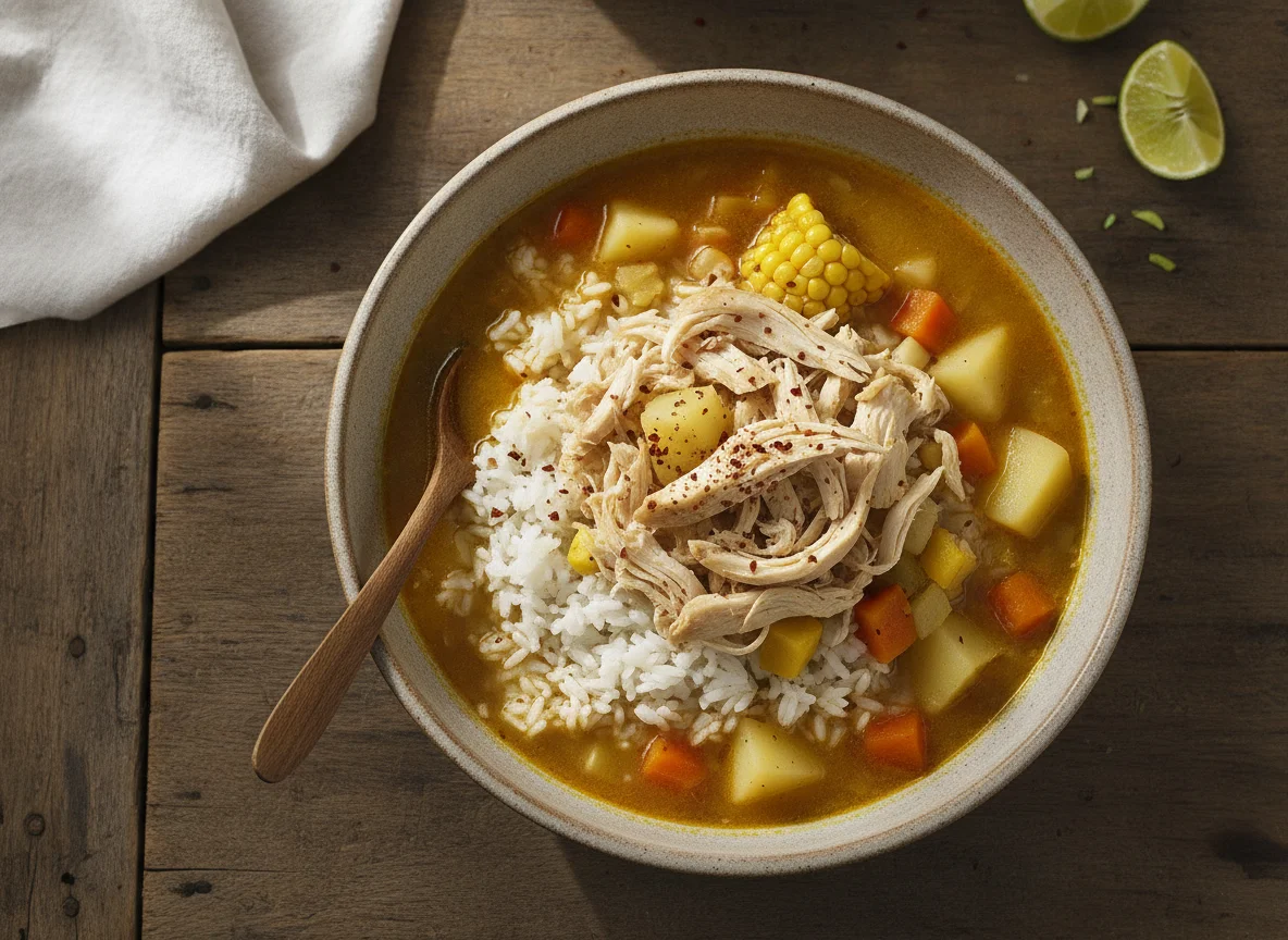 Sancocho de pollo con arroz blanco photo