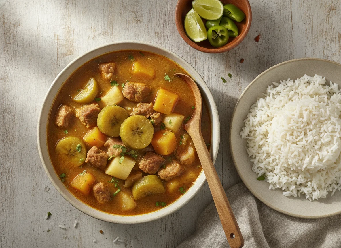Sancocho dominicano con arroz blanco photo
