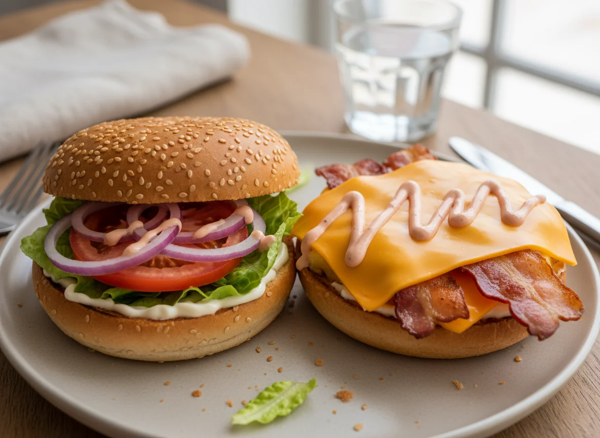 Sándwich abierto con bacon y queso photo