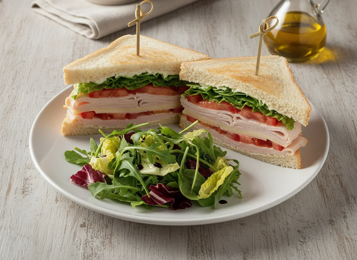 Sándwich club con ensalada photo