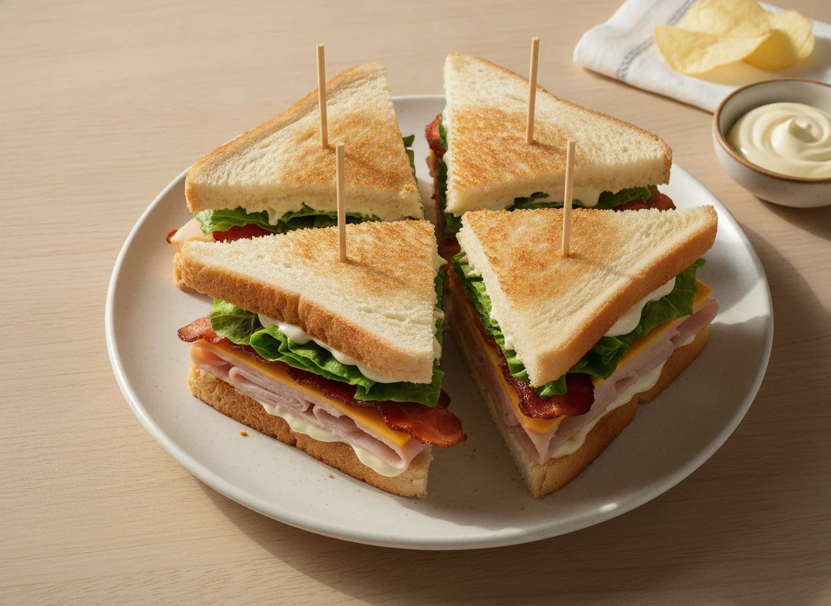 Sándwich club con jamón y tocino photo