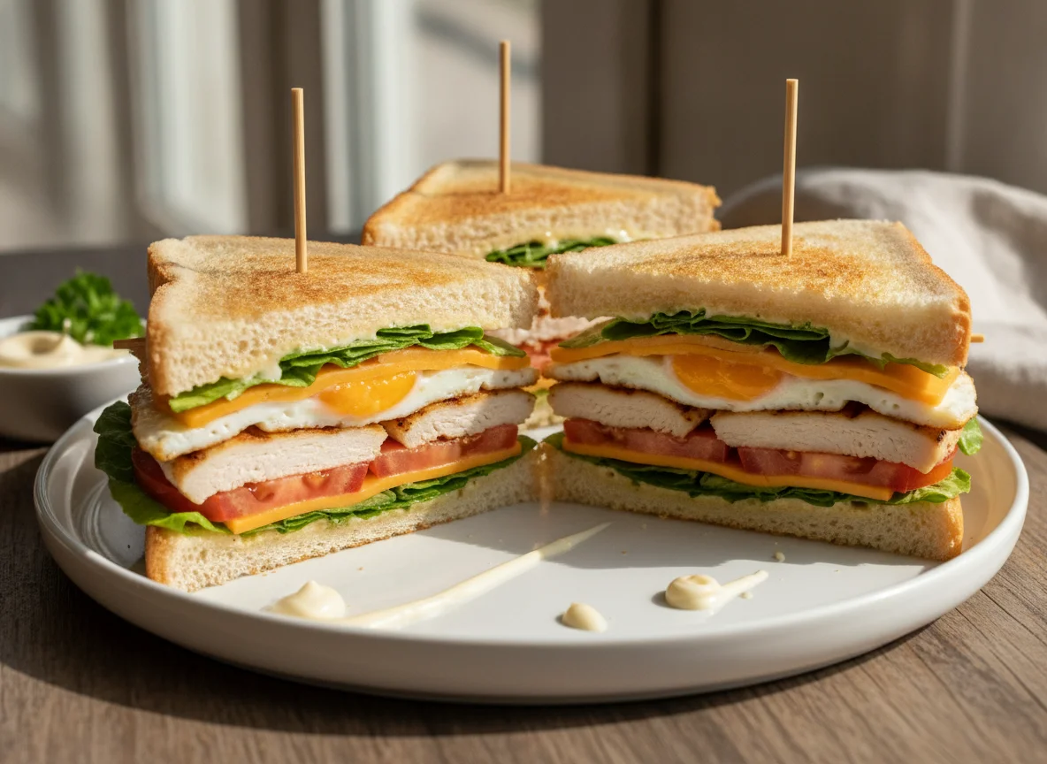 Sándwich Club con Pollo y Huevo photo